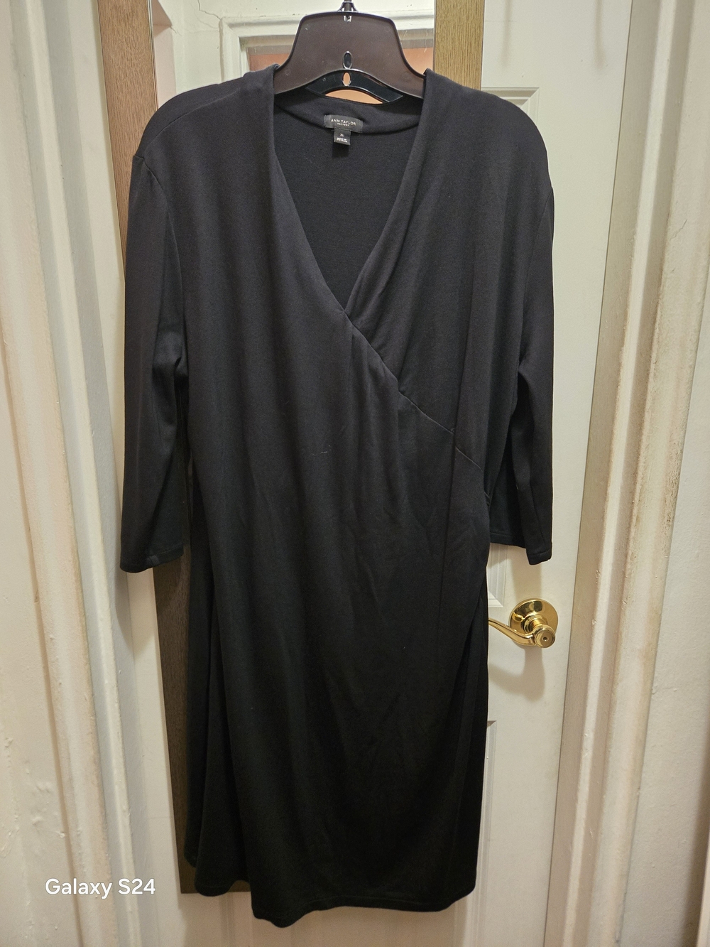 Ann Taylor Black Wrap-Style Midi Dress
